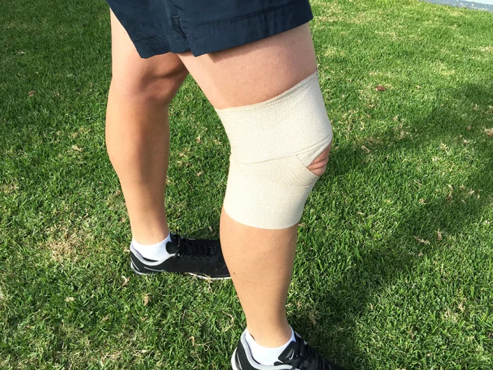 elastic adhesive bandage on knee